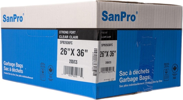 SanPro® Clear Polyethylene Garbage Bags 26'' x 36'' Strong CS/200.